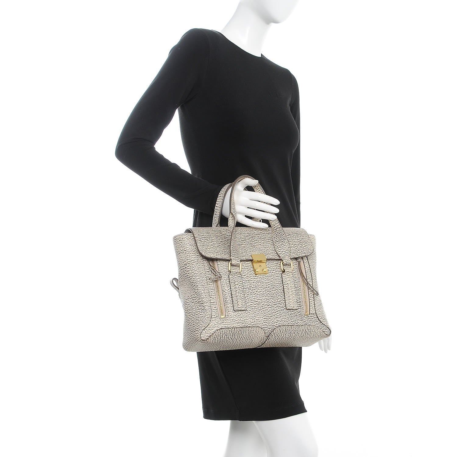 3.1 Phillip Lim 3.1 Textured Calfskin Large Pashli Satchel Tote Bag Brown Beige 3 of 19