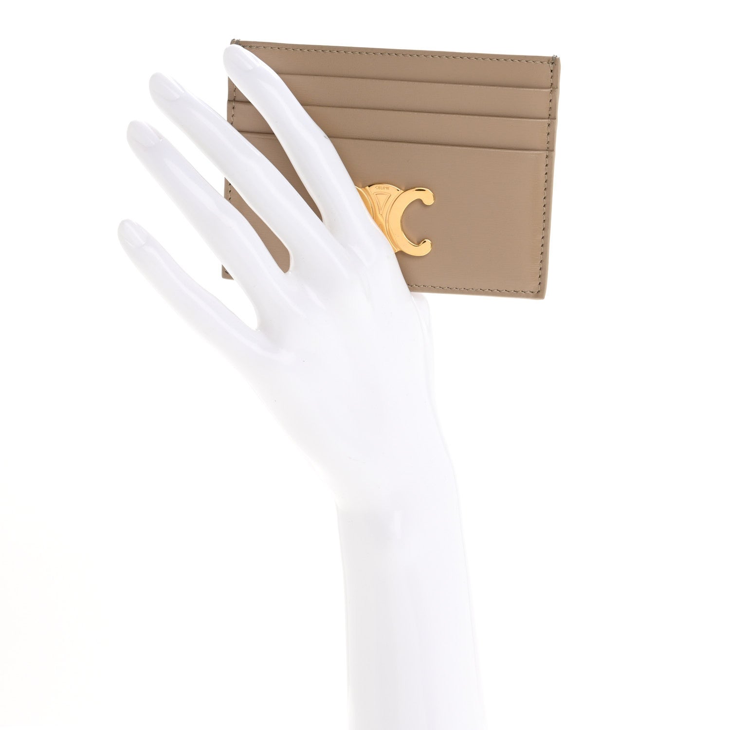Celine Shiny Calfskin Triomphe Card Holder Taupe 2 of 10