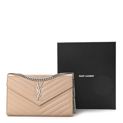 Saint Laurent Grain De Poudre Matelasse Chevron Monogram Chain Wallet Nude Powder 9 of 9