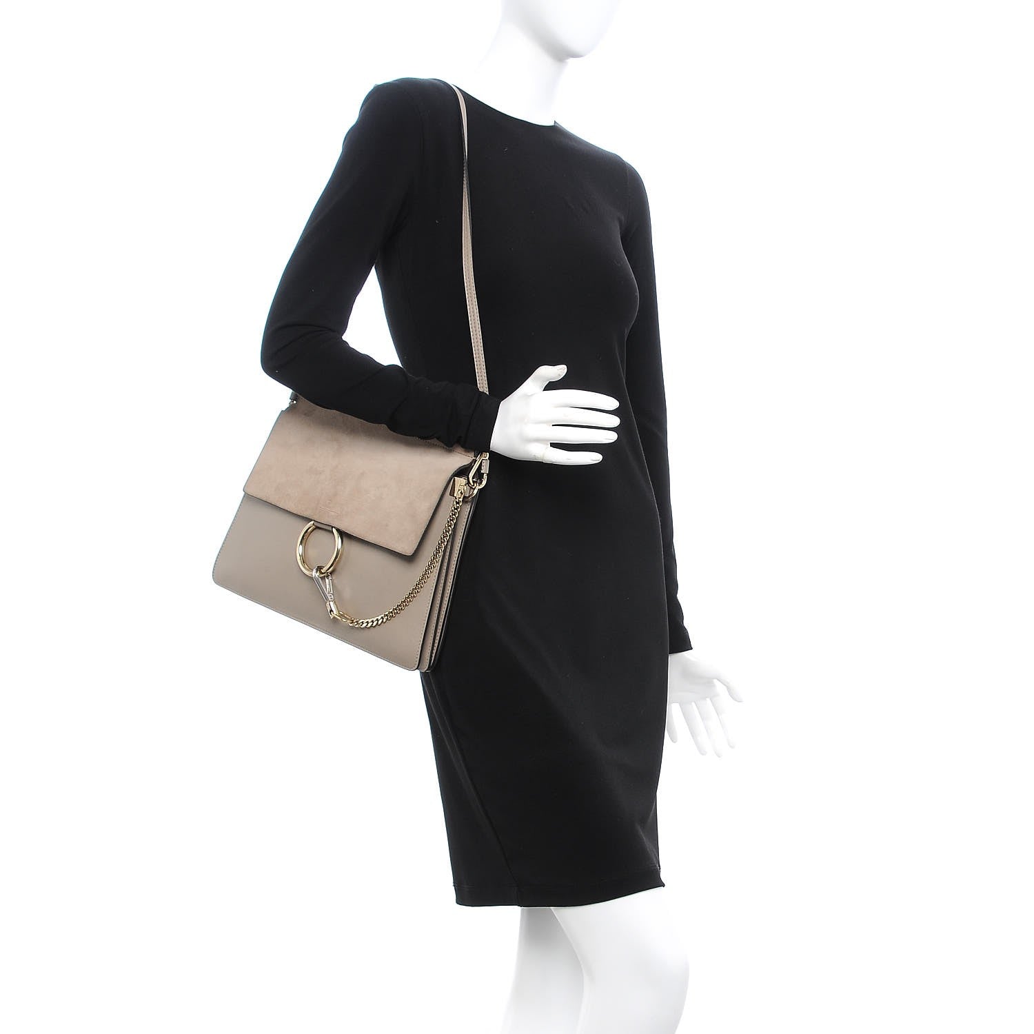 Chloe Calfskin Suede Medium Faye Shoulder Bag Motty Grey 2 of 10