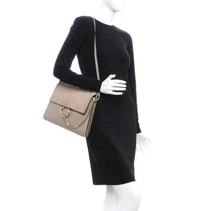 Chloe Calfskin Suede Medium Faye Shoulder Bag Motty Grey 2 of 10