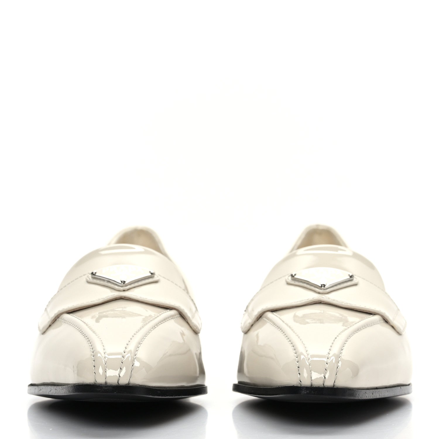 Prada Vernice Metal Triangle Logo 25mm Loafers 37.5 Avorio 2 of 7
