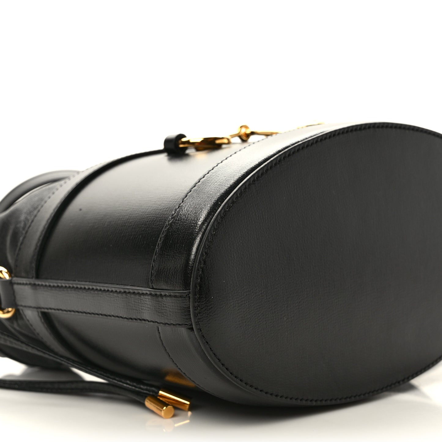 Azalea Sakai Calfskin Horsebit 1955 Drawstring Bucket Bag Black