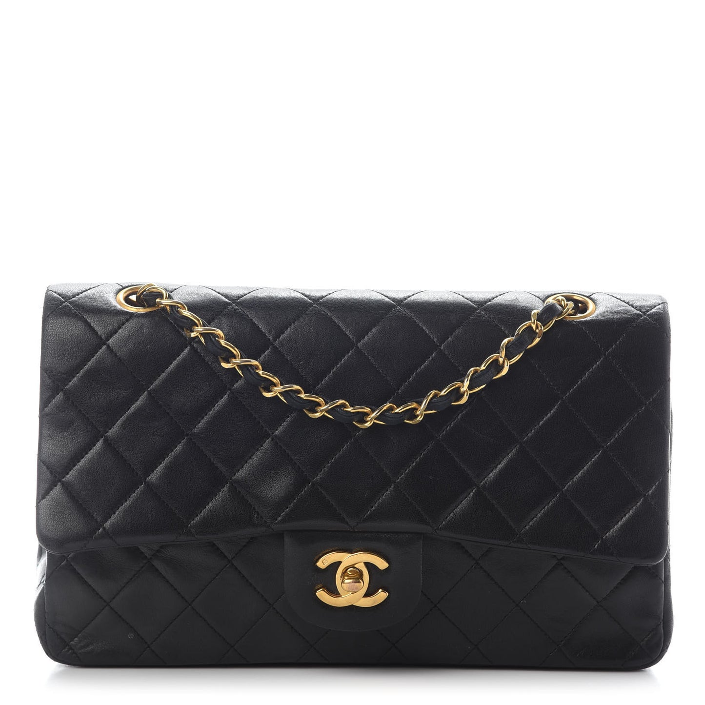 Lambskin Quilted Medium Double Flap Black