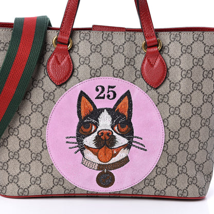 Gucci Soft GG Supreme Monogram Web Bosco Patch Small Crossbody Tote Beige Malva Hibiscus Red 10 of 10