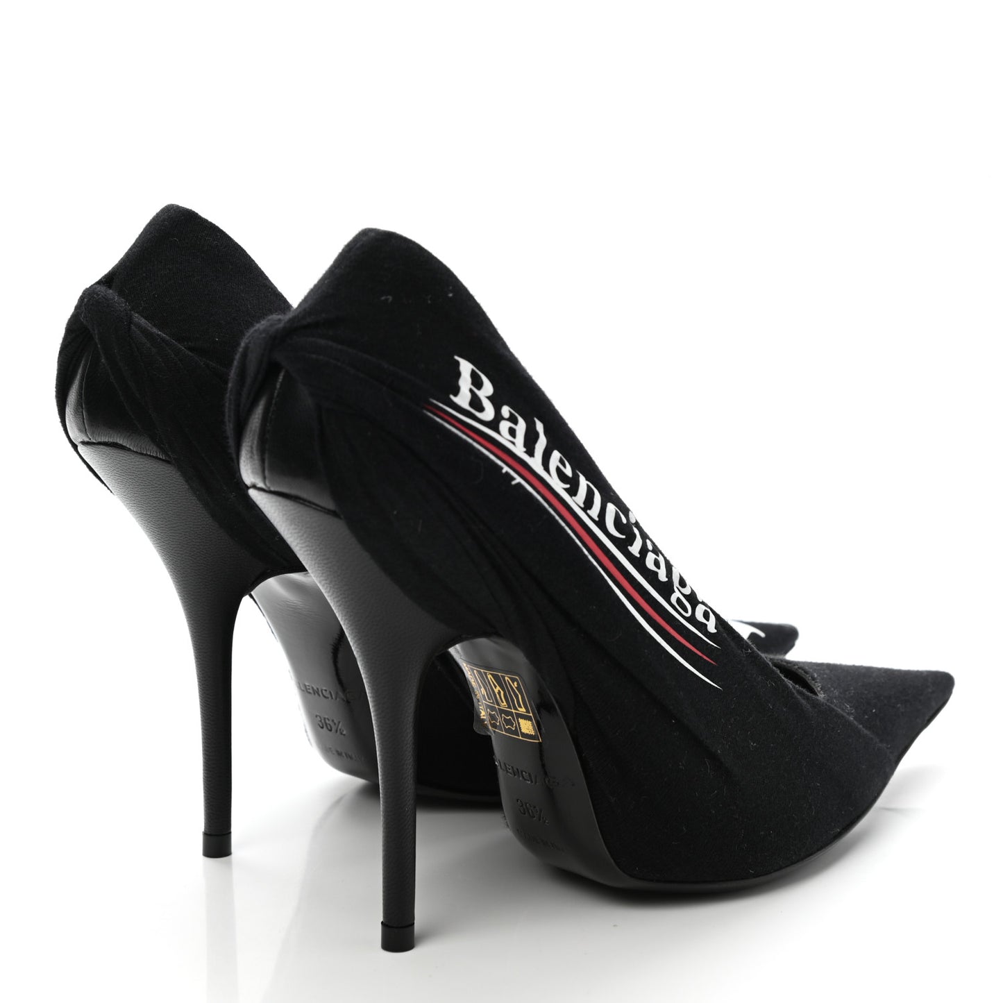 Jersey Crepe Political Campaign Logo Knife 115 Pointed Pumps 36.5 Black White Rouge
