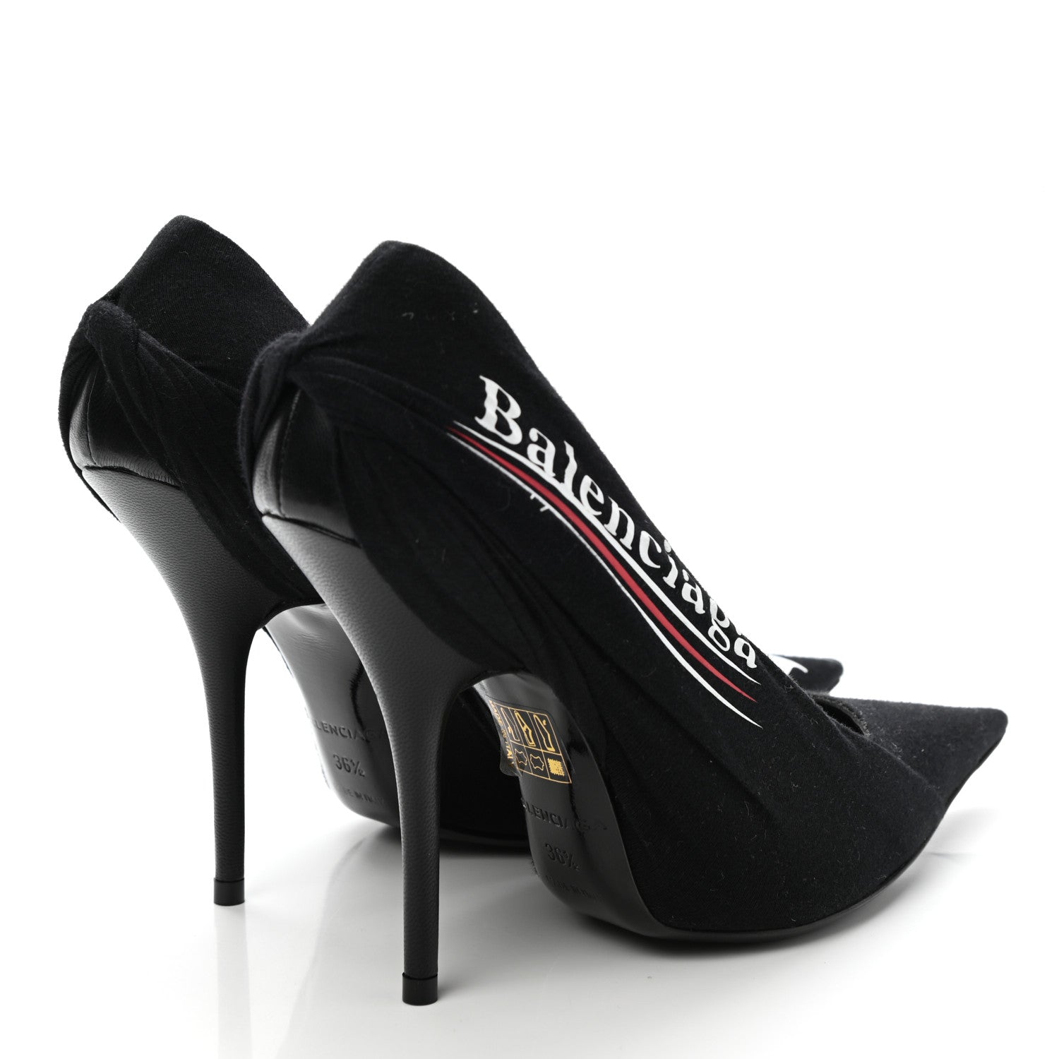 Balenciaga Jersey Crepe Political Campaign Logo Knife 115 Pointed Pumps 36.5 Black White Rouge 4 of 8