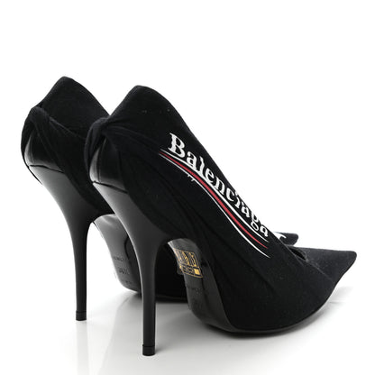 Balenciaga Jersey Crepe Political Campaign Logo Knife 115 Pointed Pumps 36.5 Black White Rouge 4 of 8