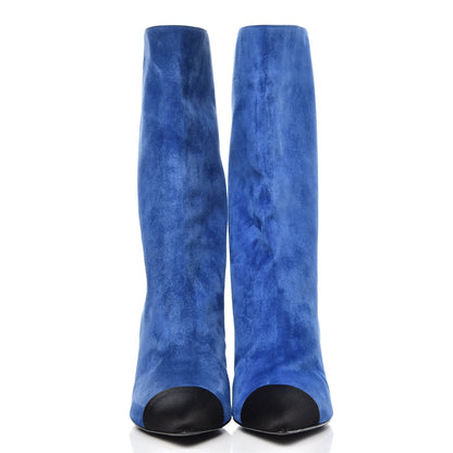 Chanel Suede Calfskin Satin Gabrielle Cap Toe Short Boots 40.5 Royal Blue Black 3 of 15