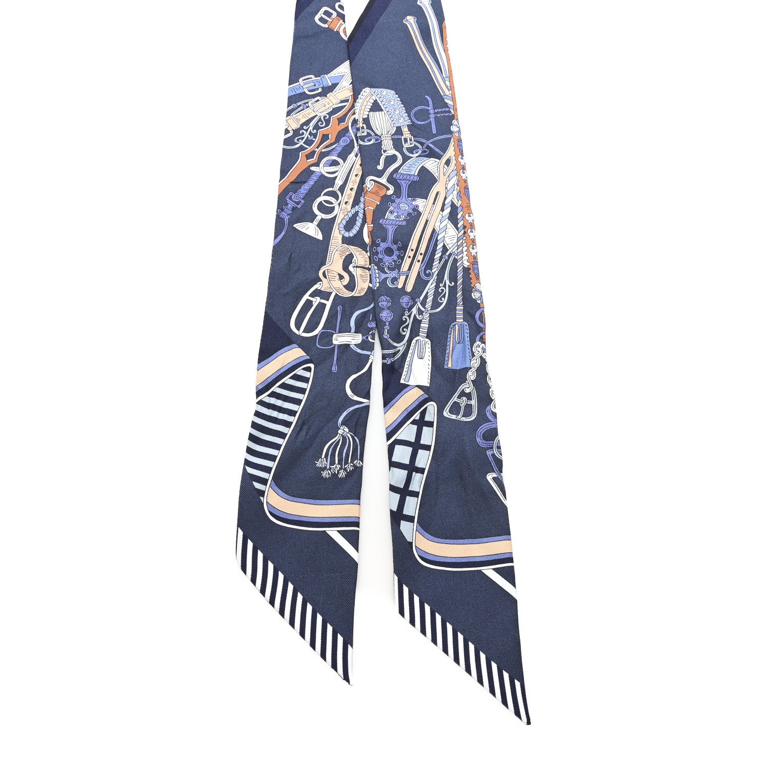 Hermes Silk Bouquets Selliers Twilly Marine Blanc Beige 1838223