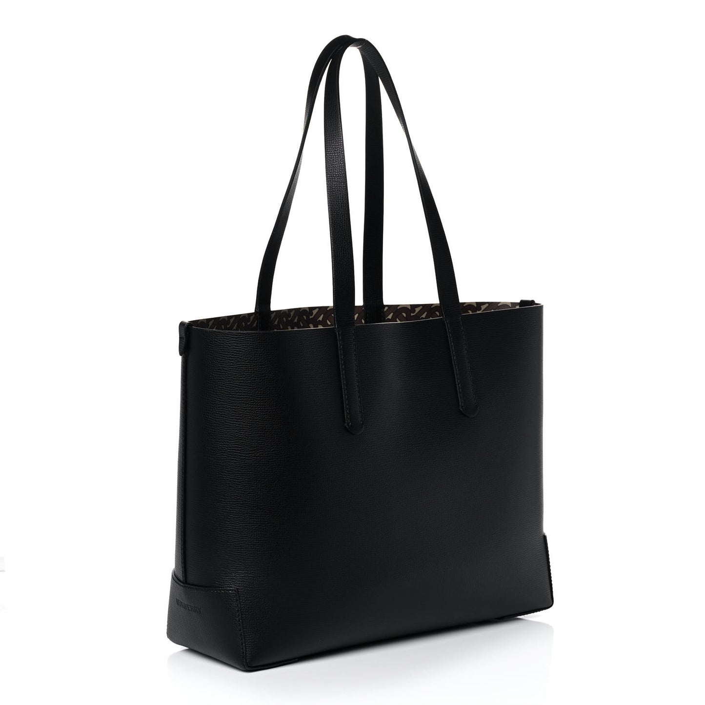 Calfskin TB Motif Embossed Medium Tote Black
