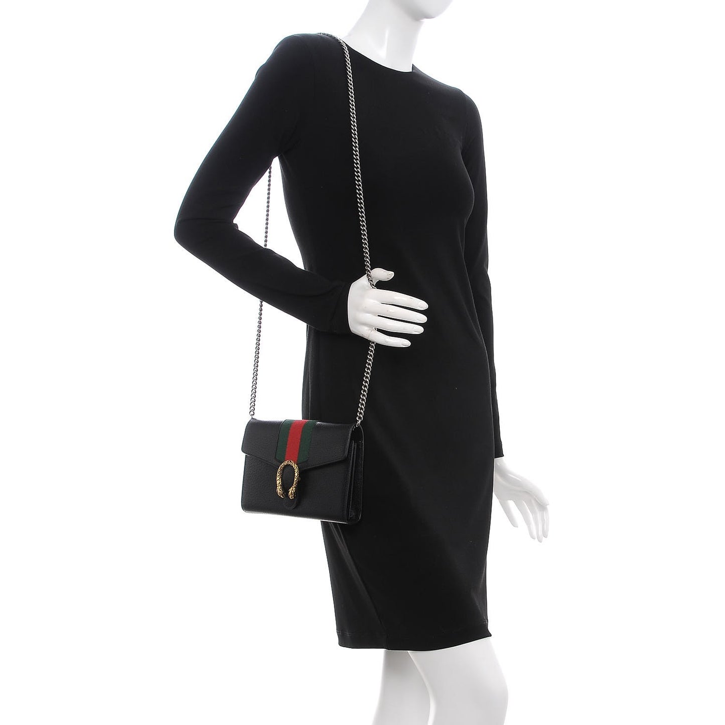 Calfskin Web Mini Dionysus Chain Wallet Black