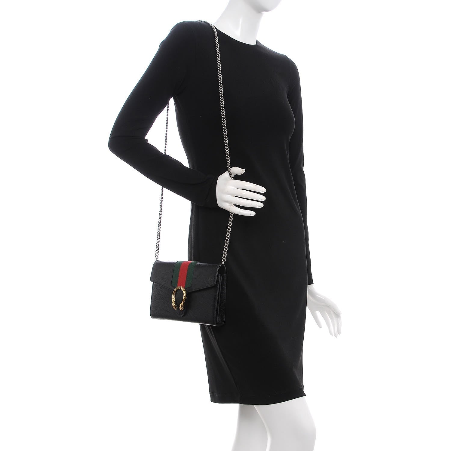 Gucci Calfskin Web Mini Dionysus Chain Wallet Black 2 of 8