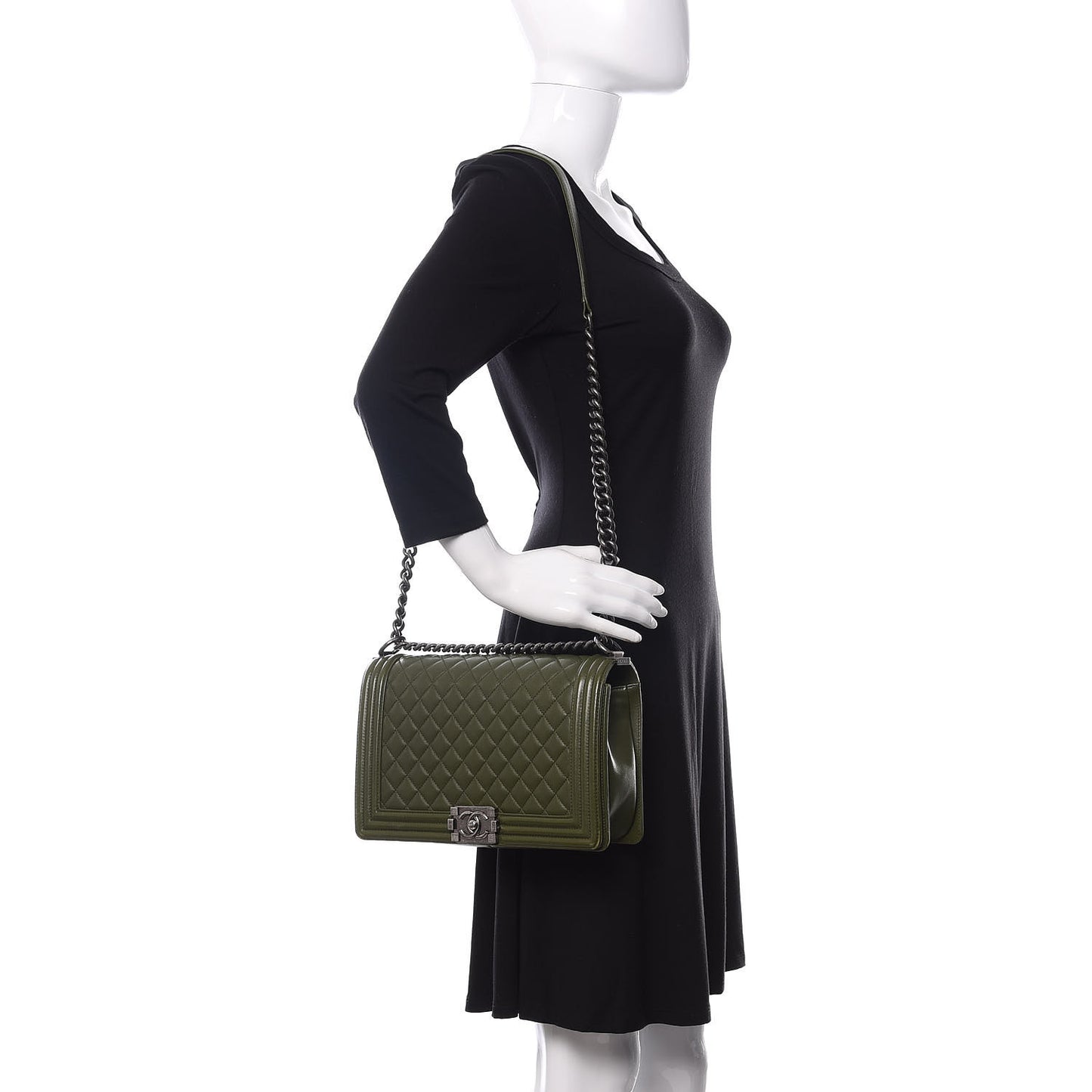 Lambskin Quilted New Medium Boy Flap Dark Green