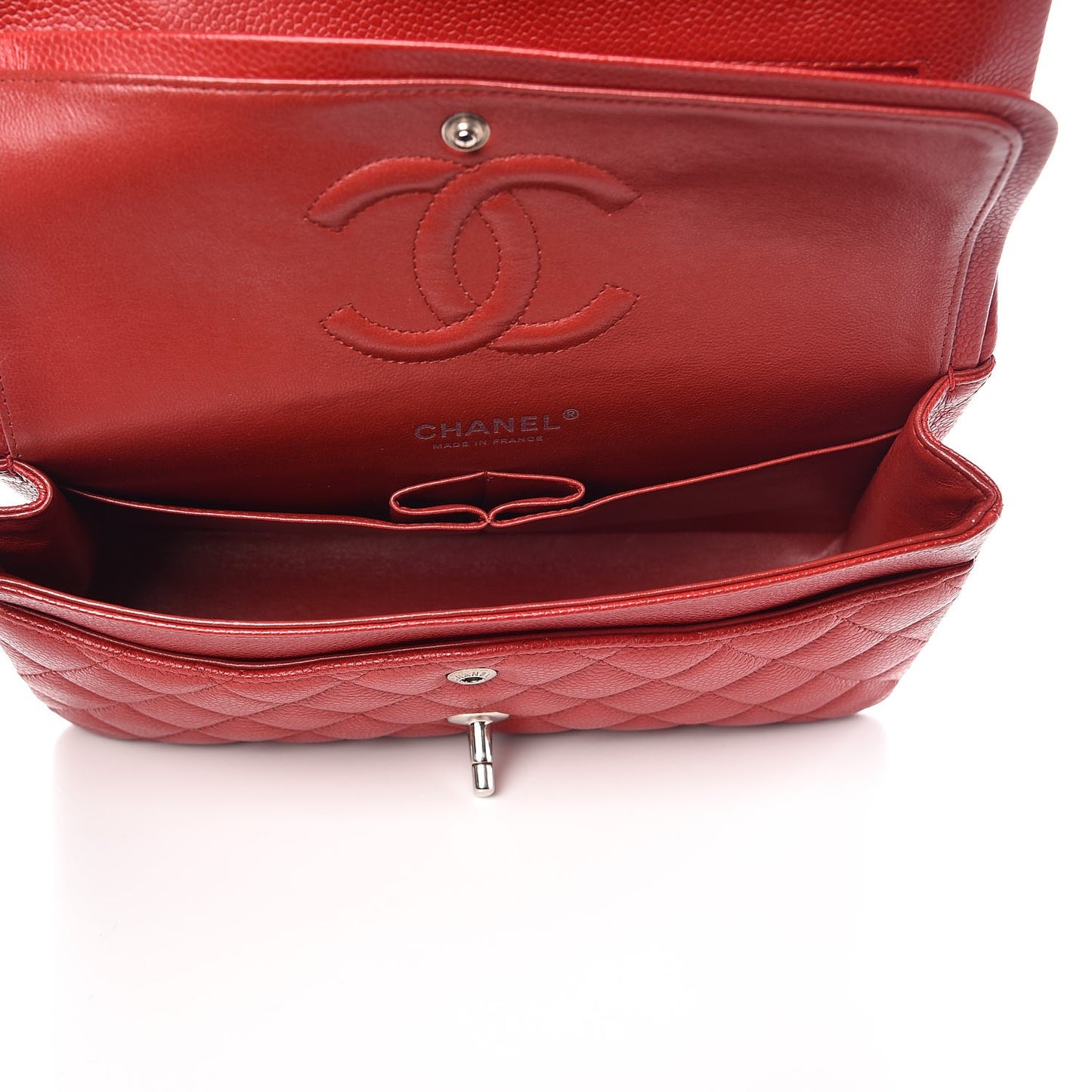 Caviar Quilted Medium Double Flap Dark Red