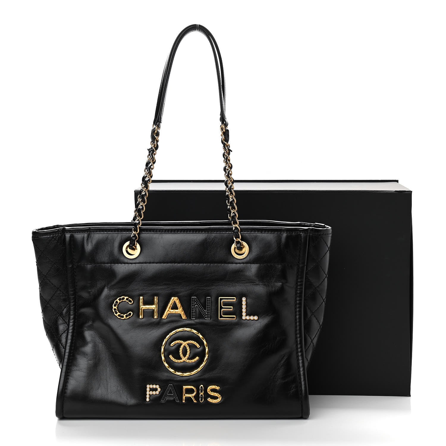 Chanel Aged Calfskin Small Charms Deauville Tote Black 12 of 12