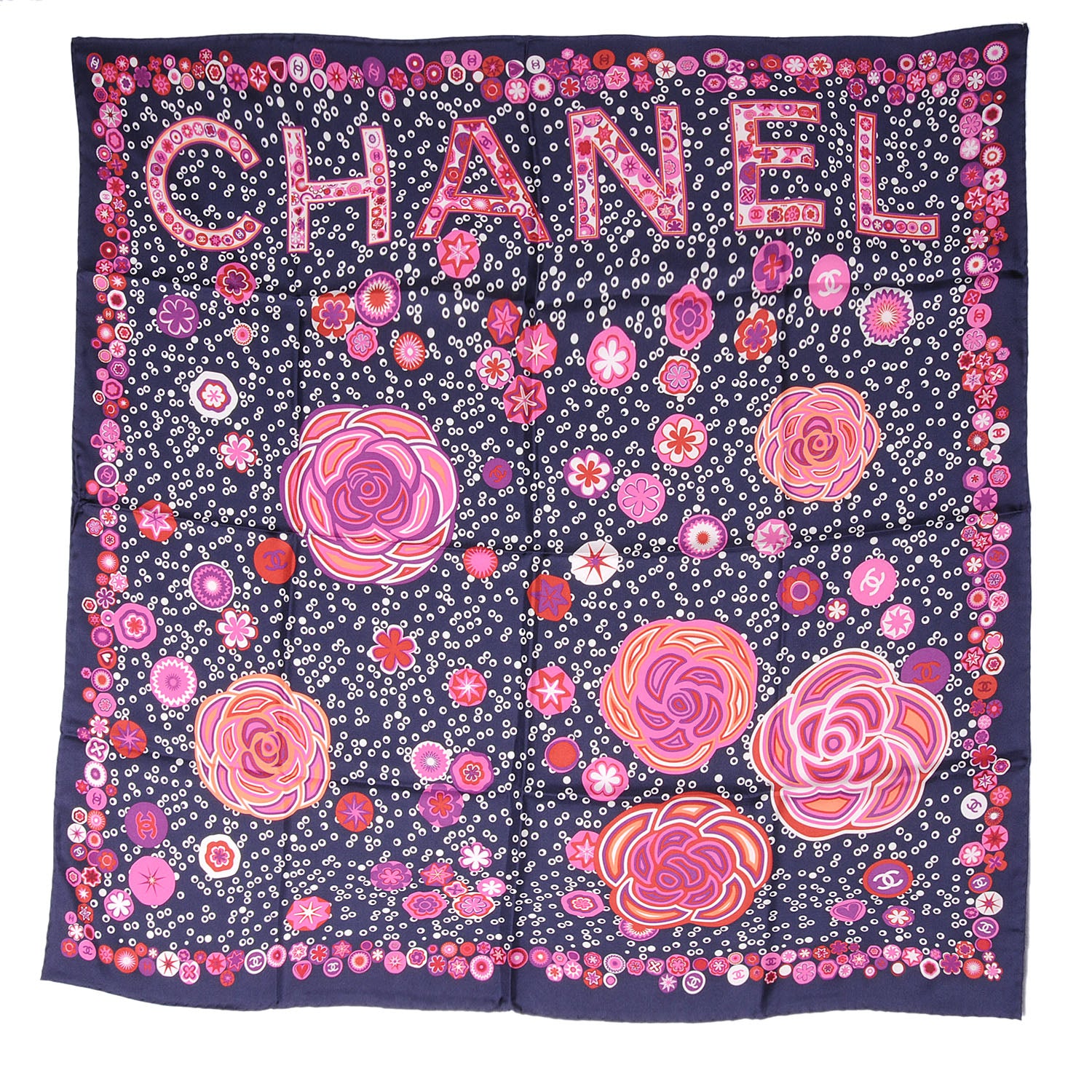 Chanel Silk Camellia Flower Scarf 6 of 9