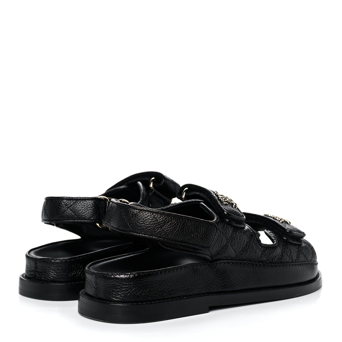 Grained Calfskin Velcro Dad Sandals 35 Black
