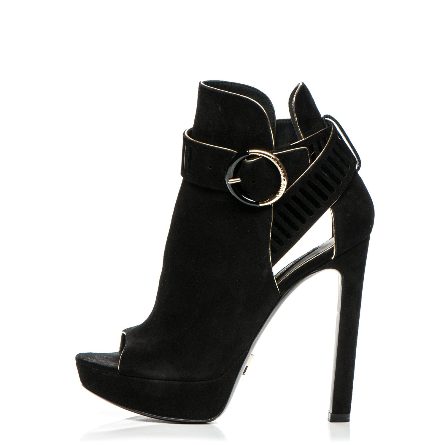 Louis Vuitton Suede Attraction Peep Toe Ankle Boots 36 Black 1 of 7