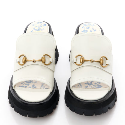Gucci Cordovan Lux Womens Harald Horsebit Platform Slide Sandals 39 Dusty White 2 of 11
