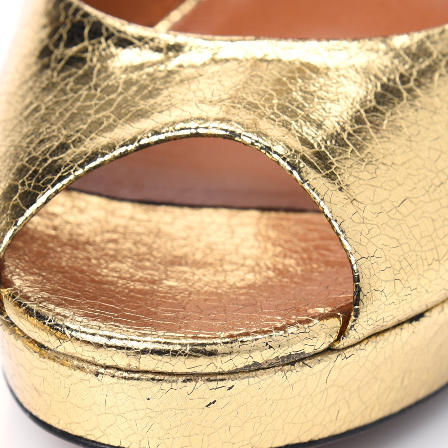 Metallic Calfskin Open Toe Ankle Strap Pumps 41 Gold
