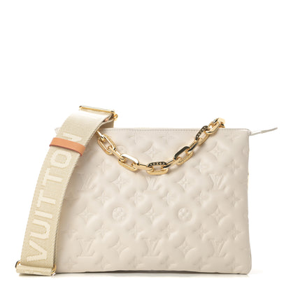 Louis Vuitton Lambskin Embossed Monogram Coussin PM Beige Cream 1 of 10