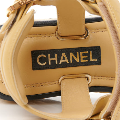 Chanel Lambskin Quilted Platform Sandals 38 Beige Black 8 of 9