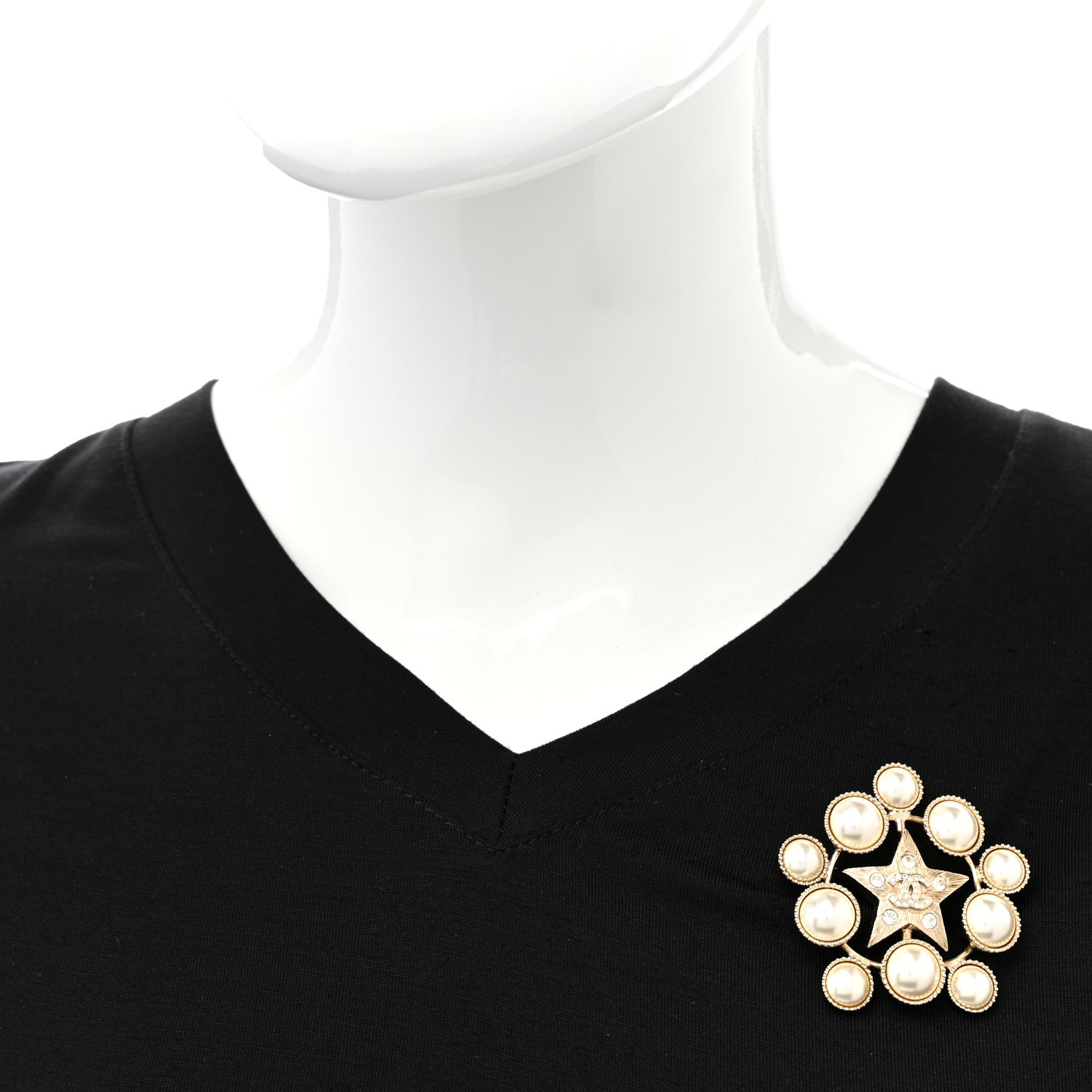 Chanel Pearl Crystal CC Star Brooch Gold 2 of 4