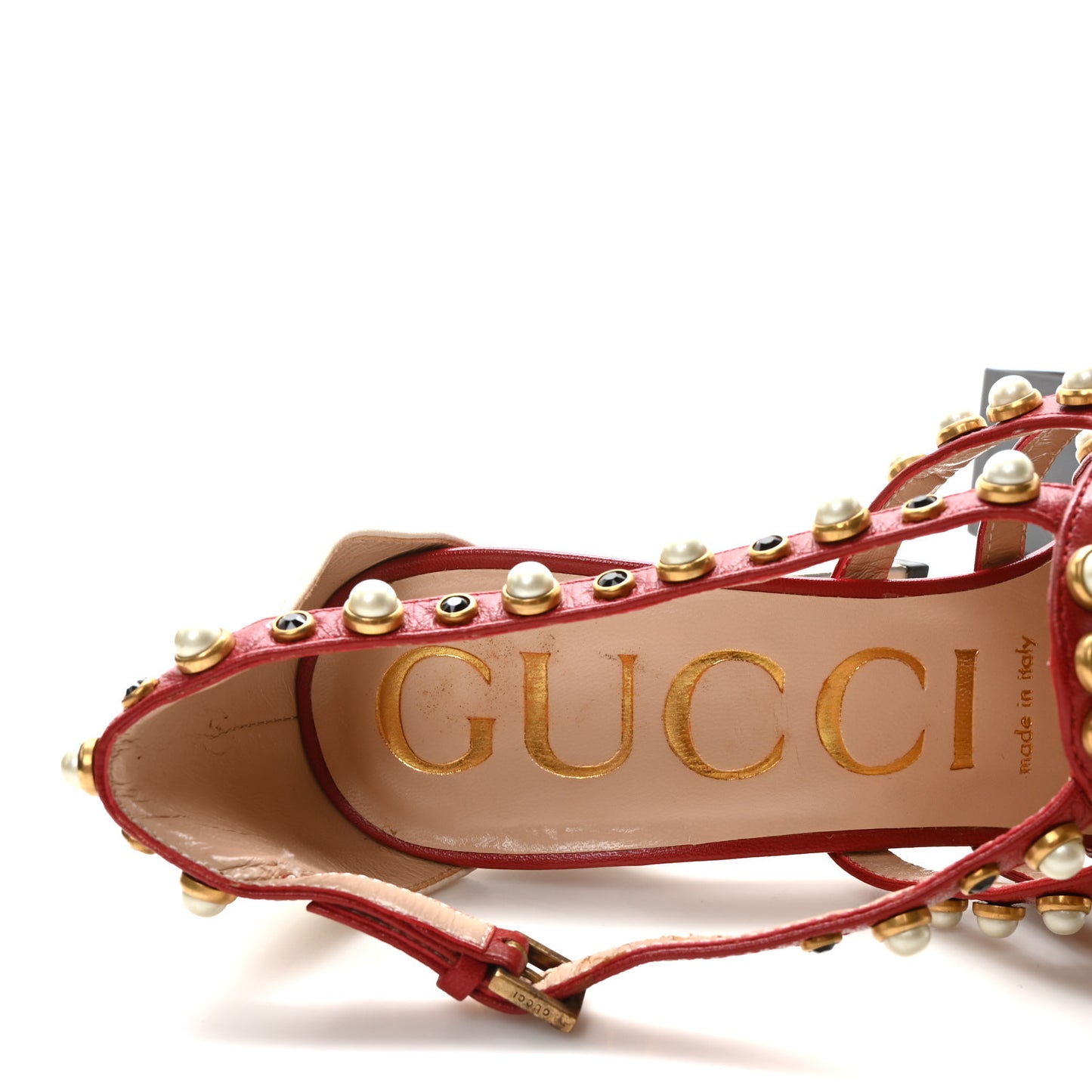 Calfskin Pearl Studded Tracey Pumps 36 Red White