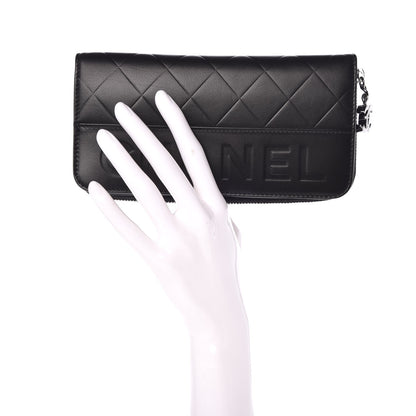 Chanel Lambskin Quilted Logo Zip Around Wallet Black 2 of 9