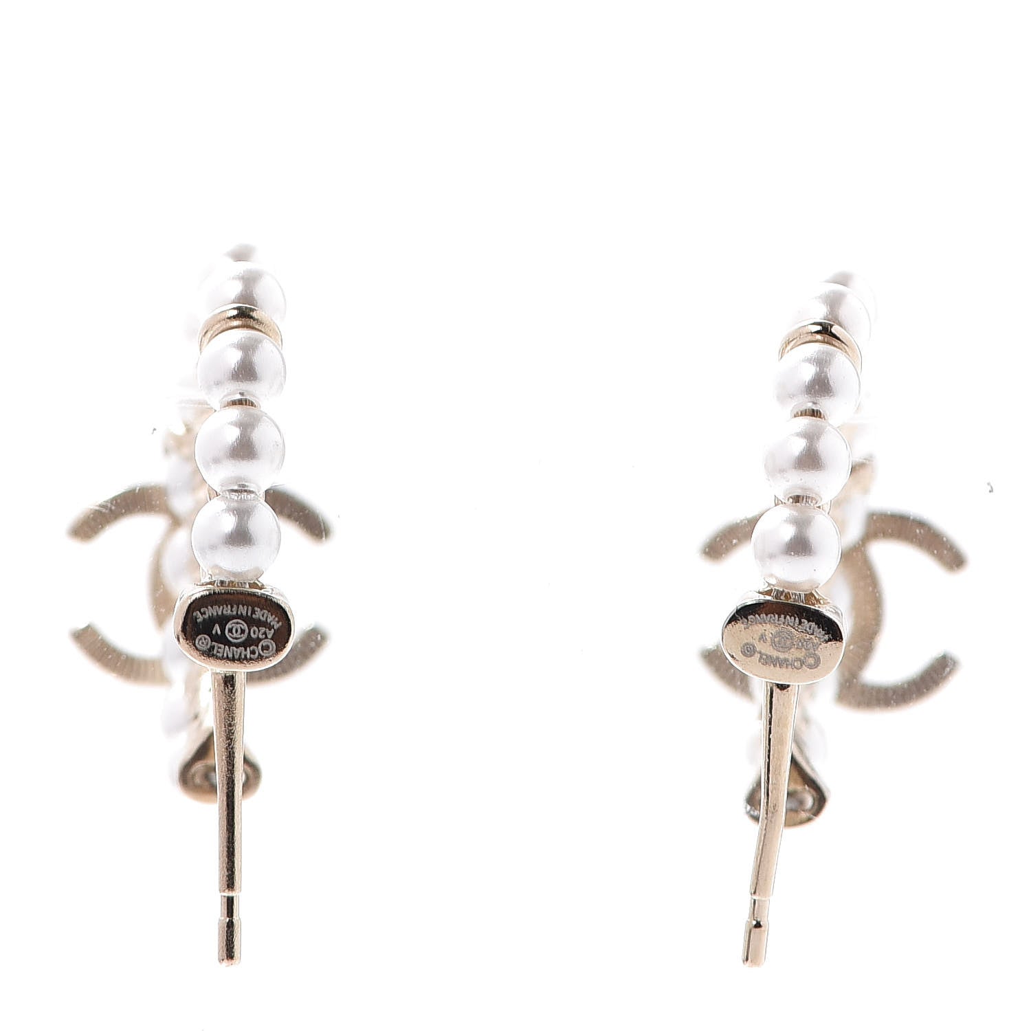 Chanel Pearl Charms CC Hoop Earrings Gold 3 of 5