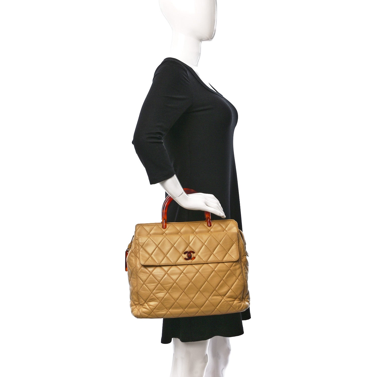 Chanel Lambskin CC Tortoise Handle Tote Beige 2 of 14