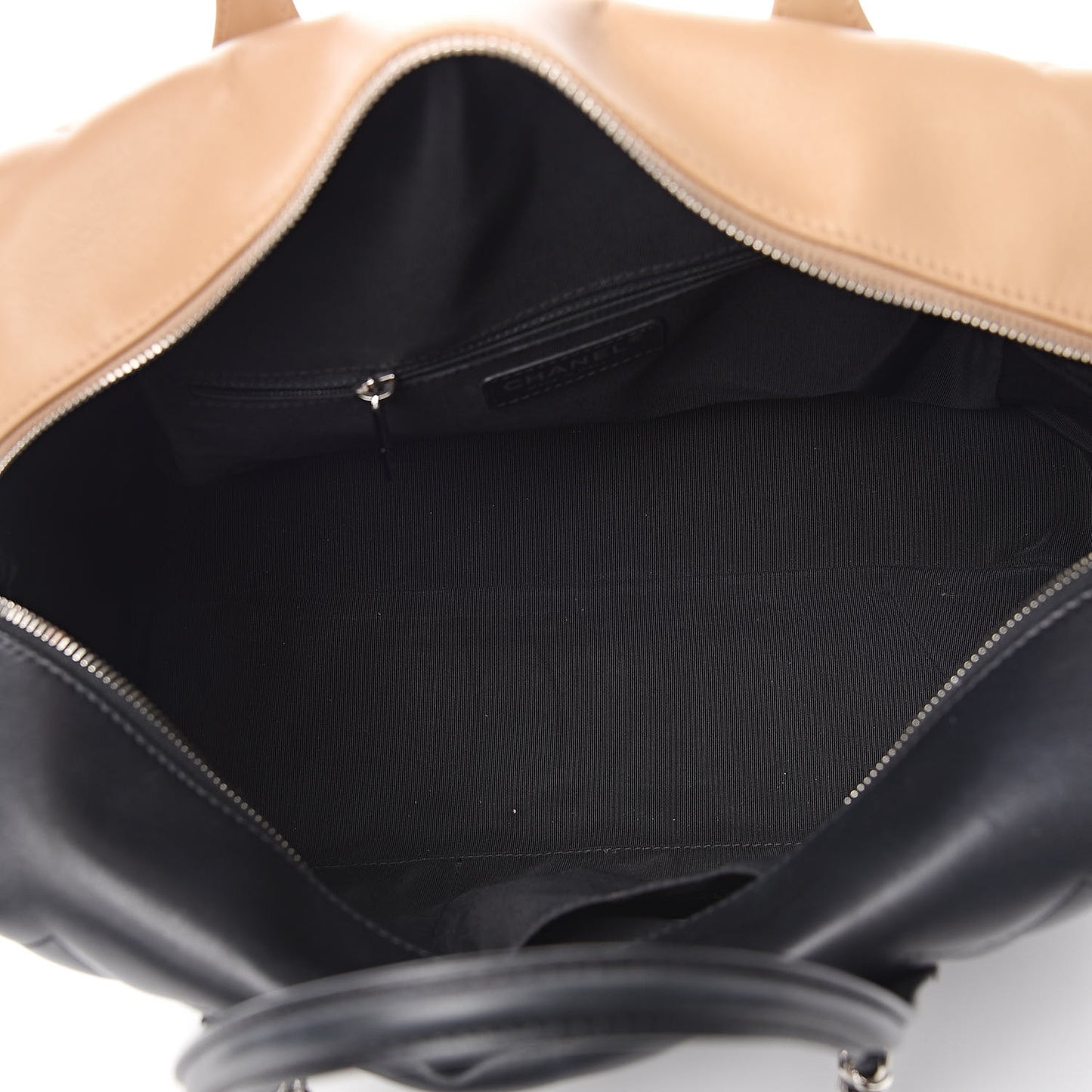 Calfskin Quilted Bi-Color Feather Weight Bowling Bag Black Beige