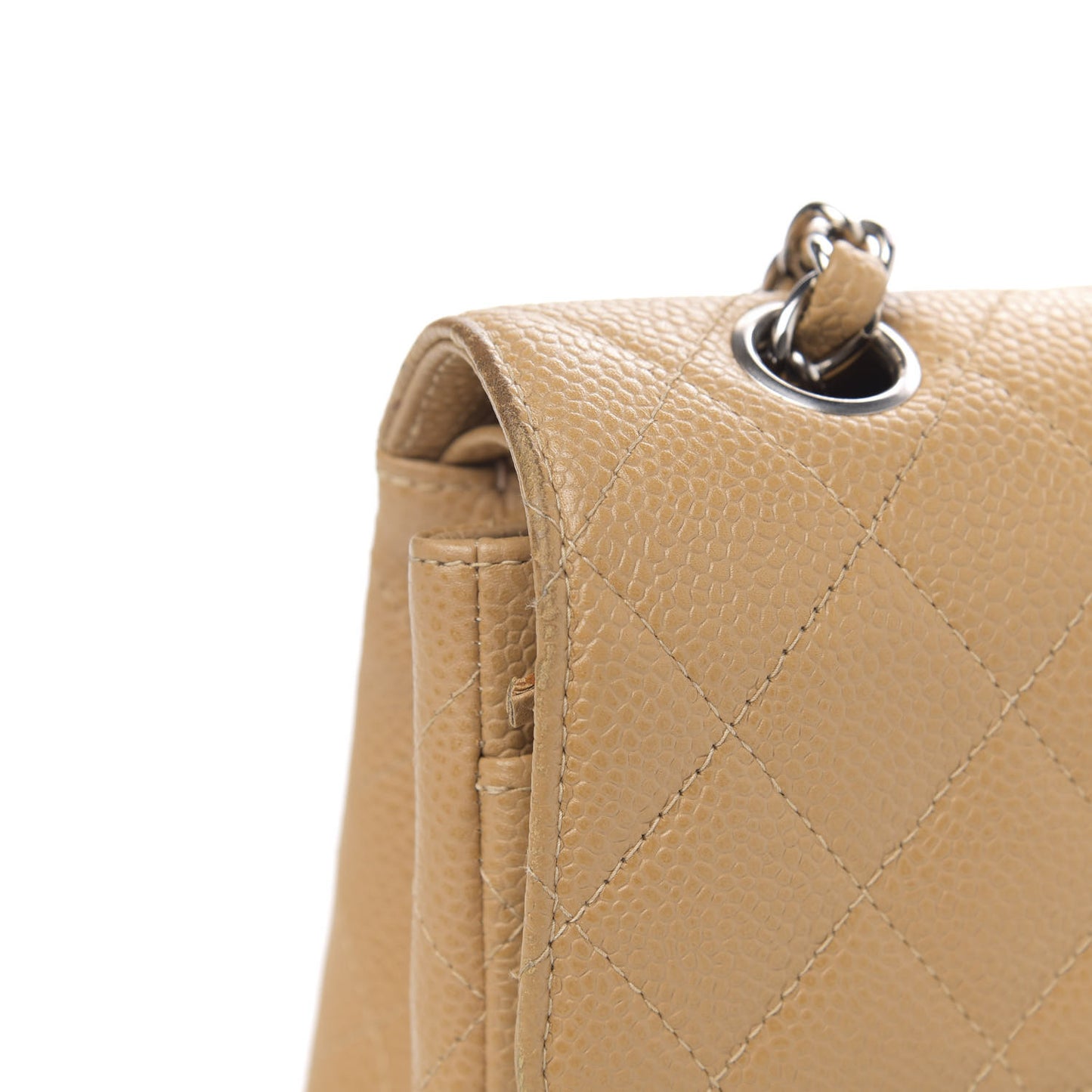 Caviar Quilted Small Double Flap Beige