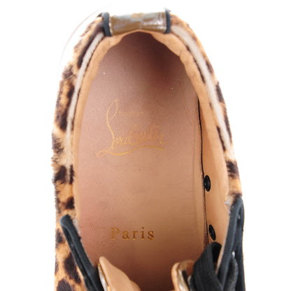 Christian Louboutin Canvas Leopard Print Louis Junior Spikes Flat Sneakers 36 Red 7 of 9