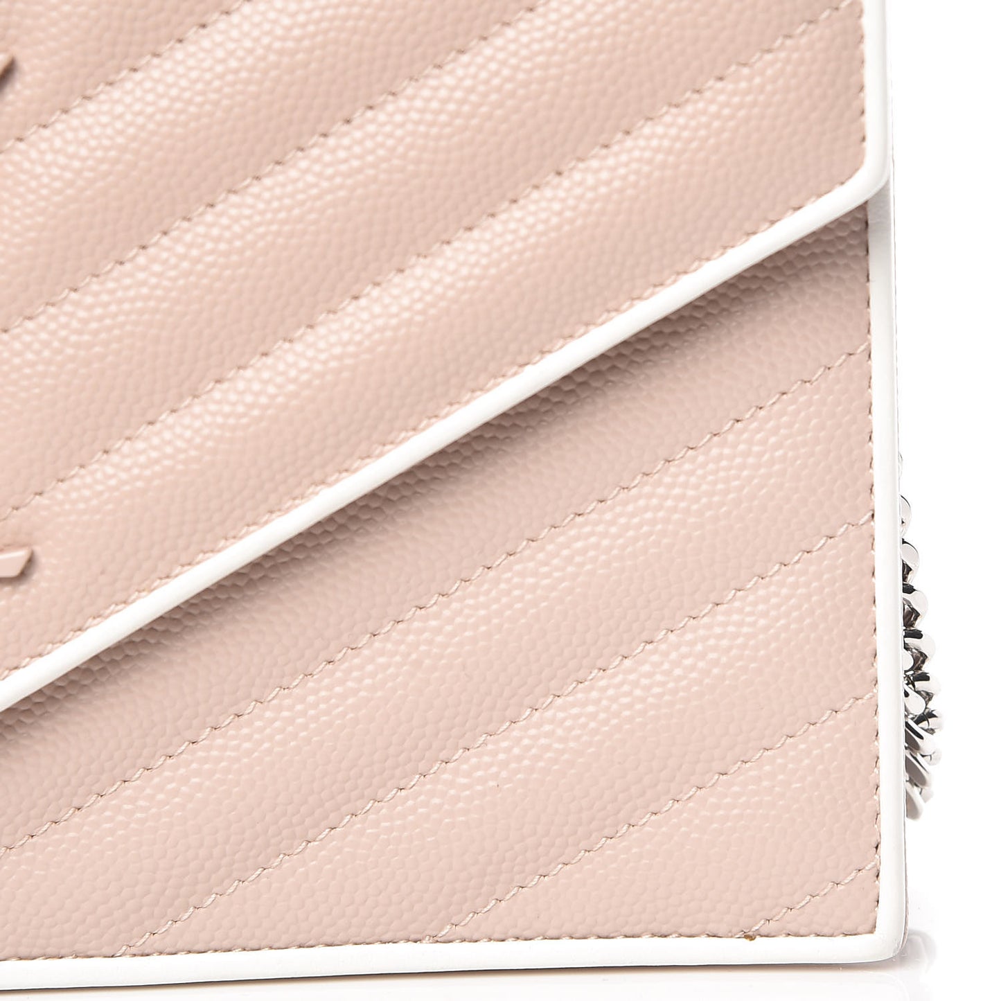 Grain De Poudre Matelasse Chevron Monogram Envelope Chain Wallet Pink and White