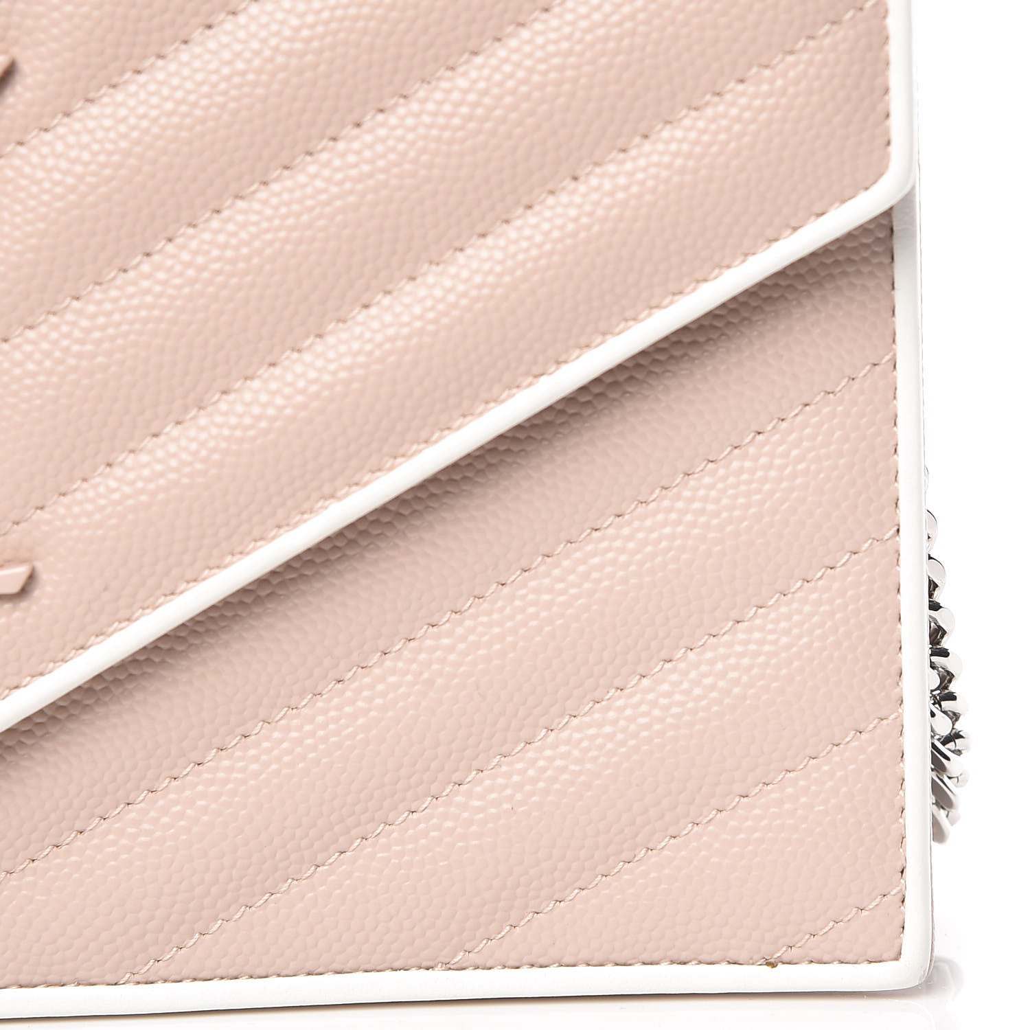 Saint Laurent Grain De Poudre Matelasse Chevron Monogram Envelope Chain Wallet Pink and White 9 of 10