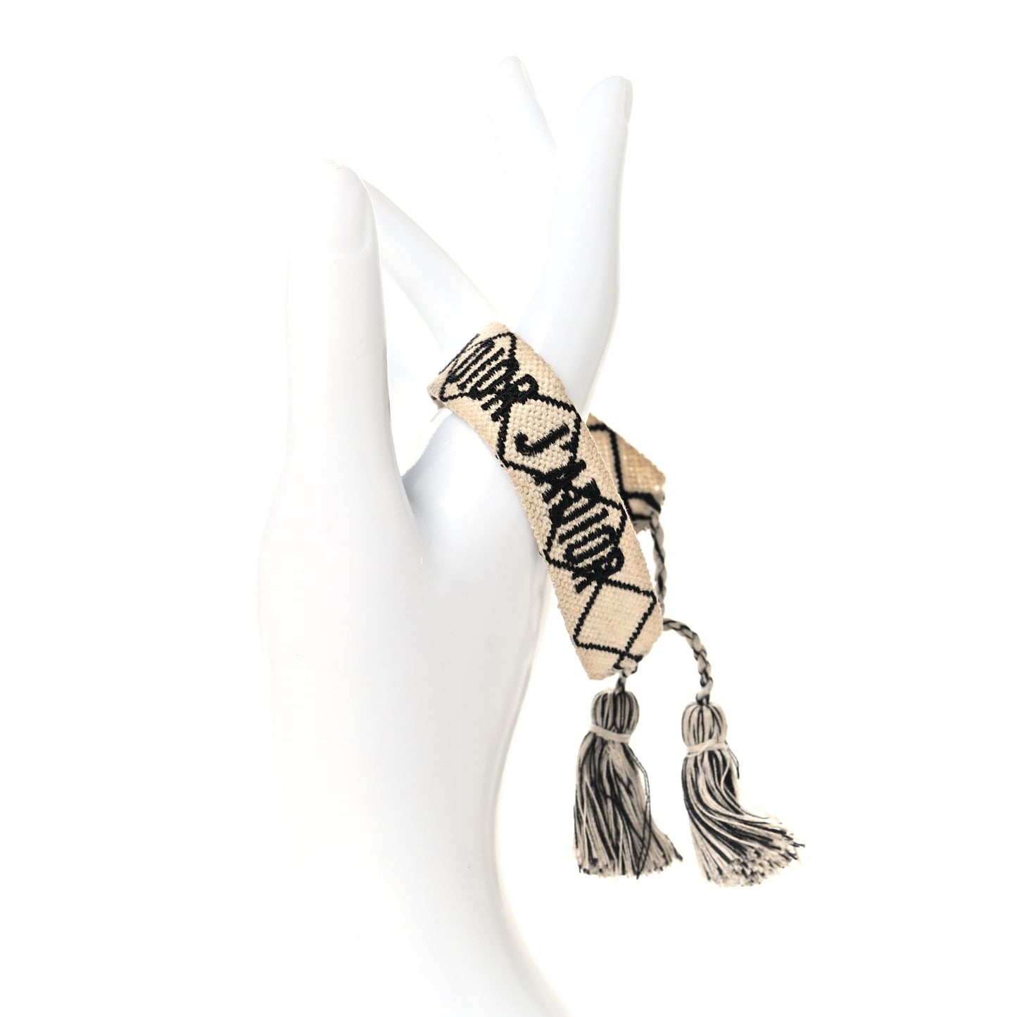 Woven Cotton J'Adior Friendship Bracelet Set Beige Black