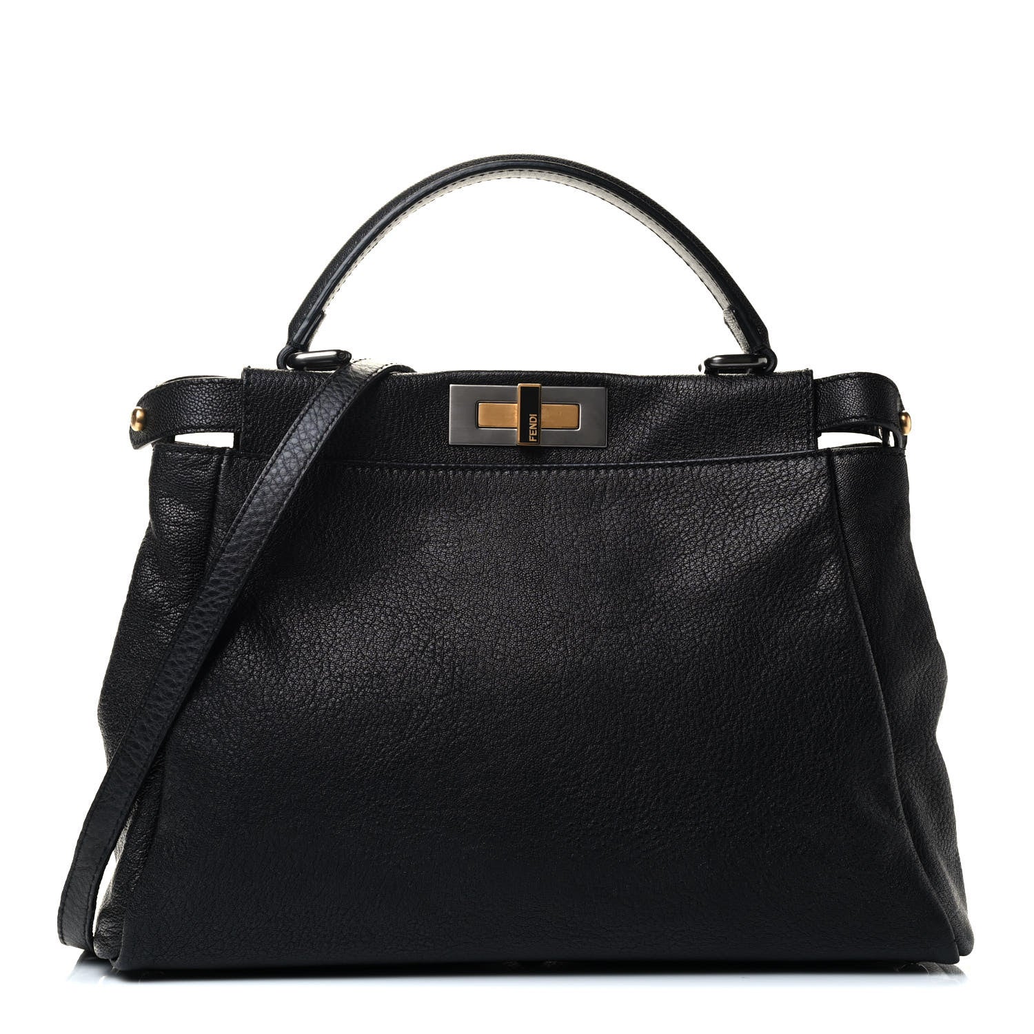 Fendi Goatskin Zucca Medium Peekaboo Iconic Satchel Black Tobacco 1 of 4