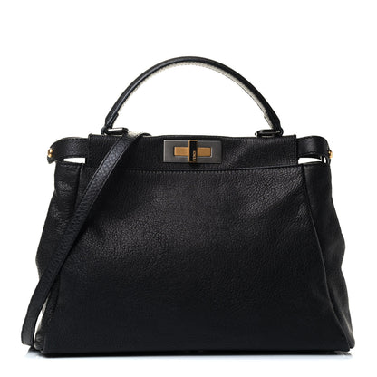 Fendi Goatskin Zucca Medium Peekaboo Iconic Satchel Black Tobacco 1 of 4