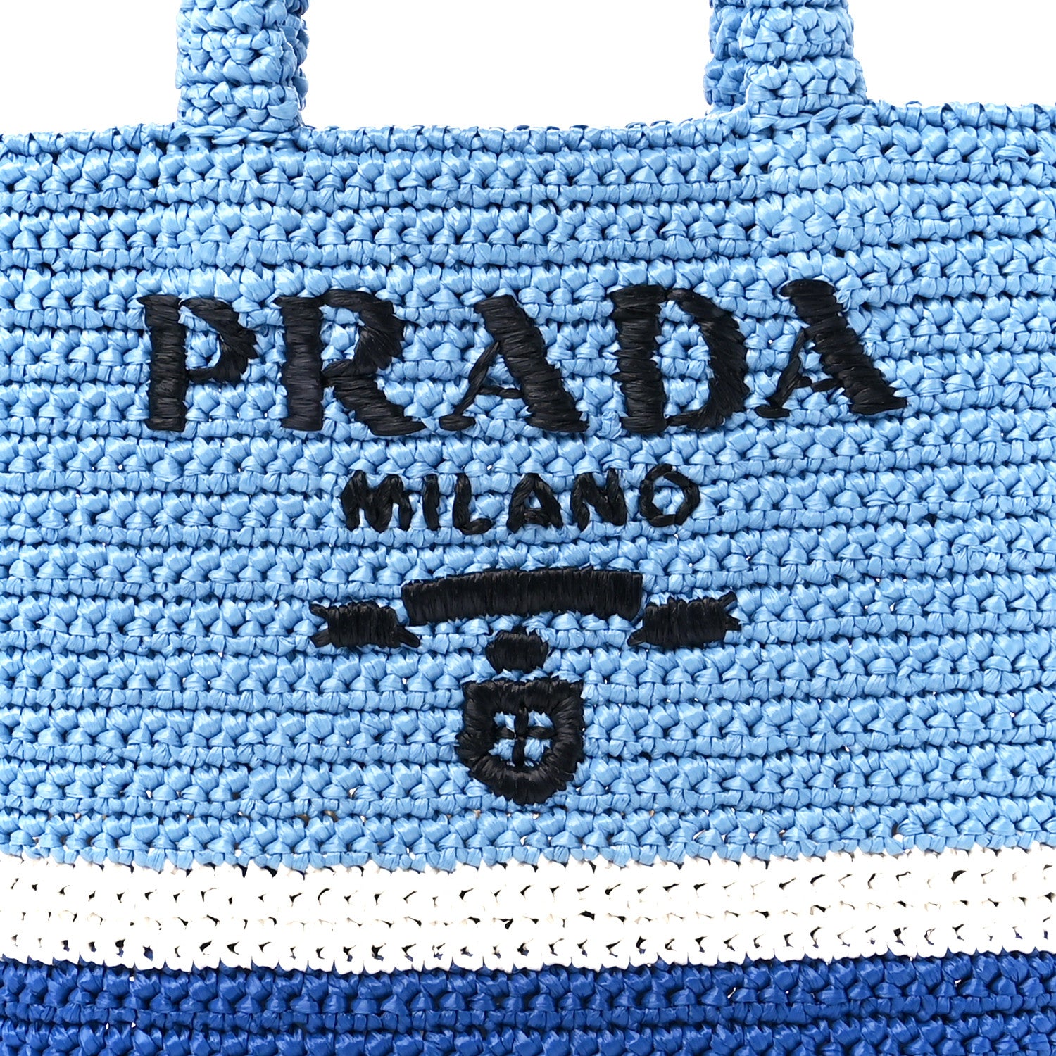 Prada Yarn Raffia Effect Crochet Small Logo Tote Celeste Blue 9 of 11