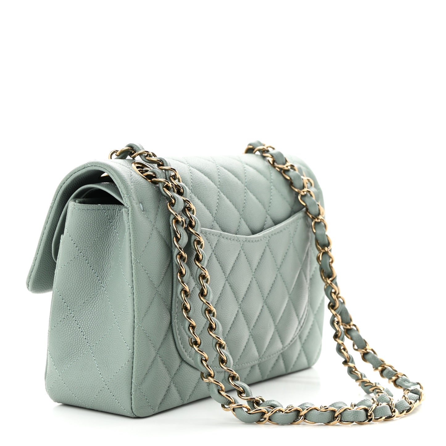 Caviar Quilted Small Double Flap Light Blue