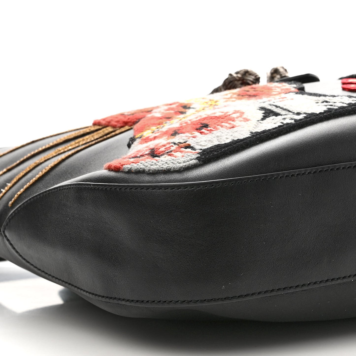 Calfskin Dog Embroidered Large Dionysus Hobo Black