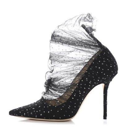 Jimmy Choo Suede Tulle Lavish 100 Pumps 38.5 Black Silver 1 of 8