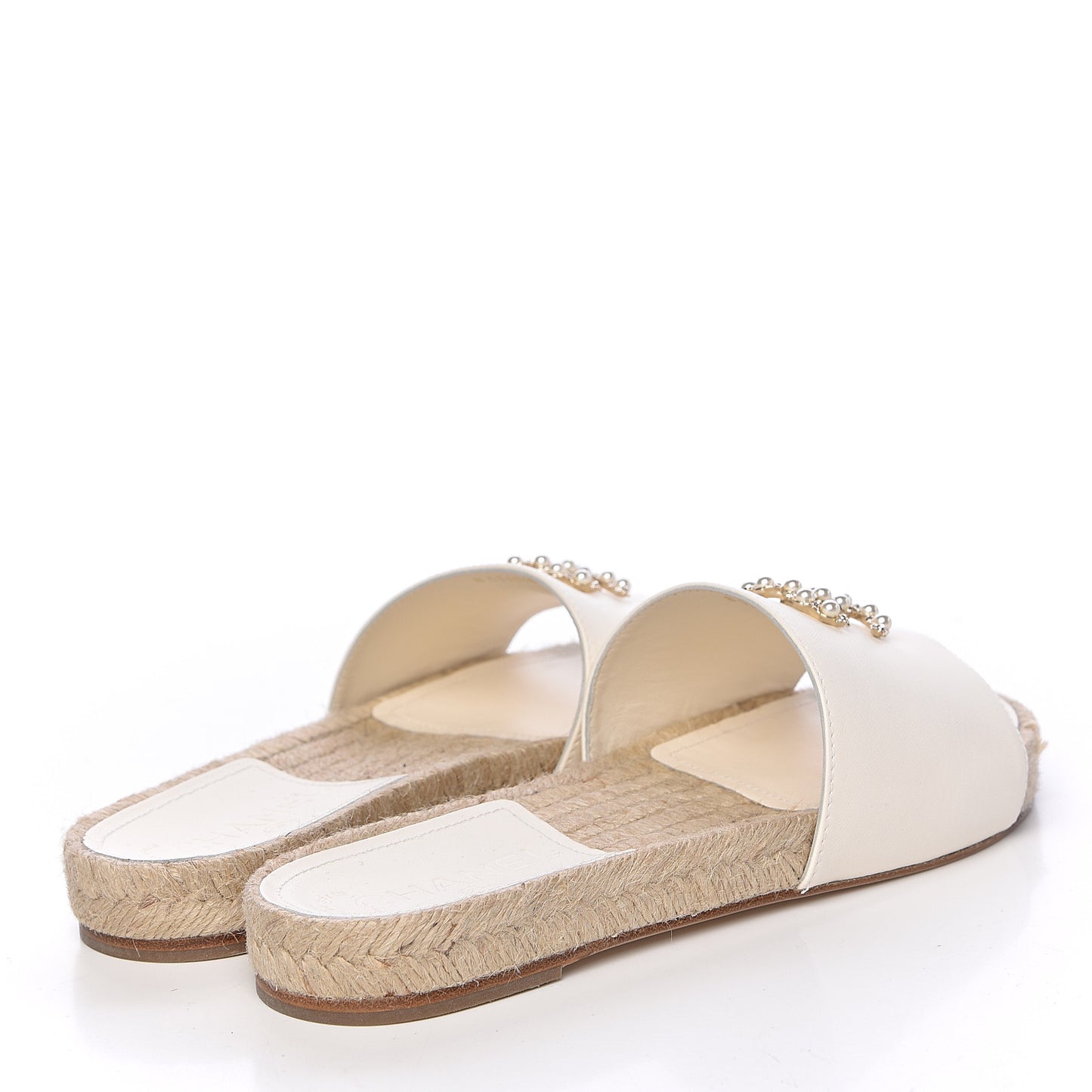 Lambskin Pearl CC Espadrille Slip On Sandals 38 Ivory