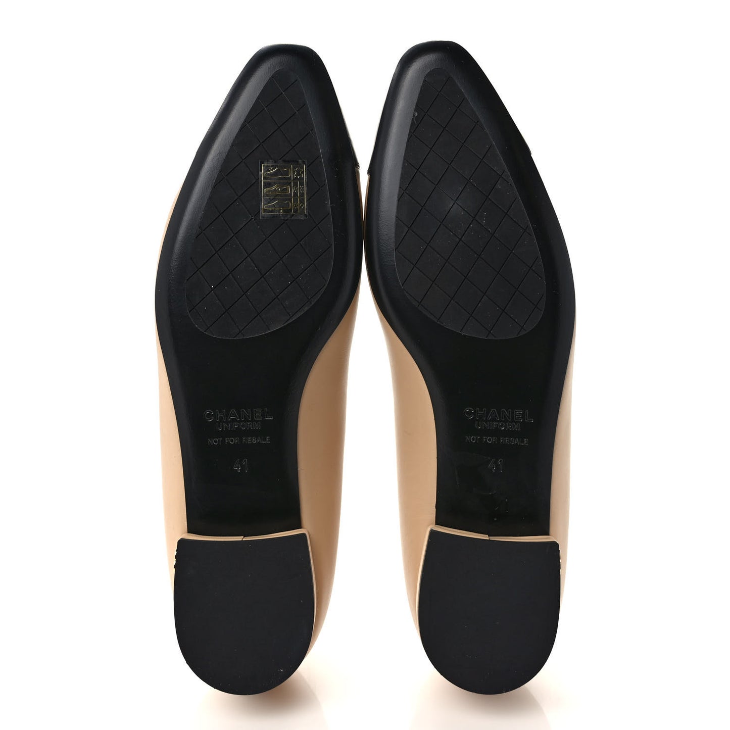 Lambskin Cap Toe Ballerina Flats 41 Beige Black
