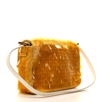 Fendi Satin Sequin Paillettes Elaphe Plexiglass Mini Baguette 1997 Giallo Avorio 3 of 13