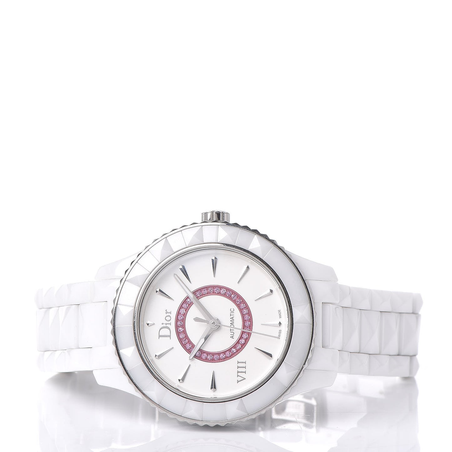 Stainless Steel Ceramic Pink Sapphire 38mm Dior VIII Automatic Watch White