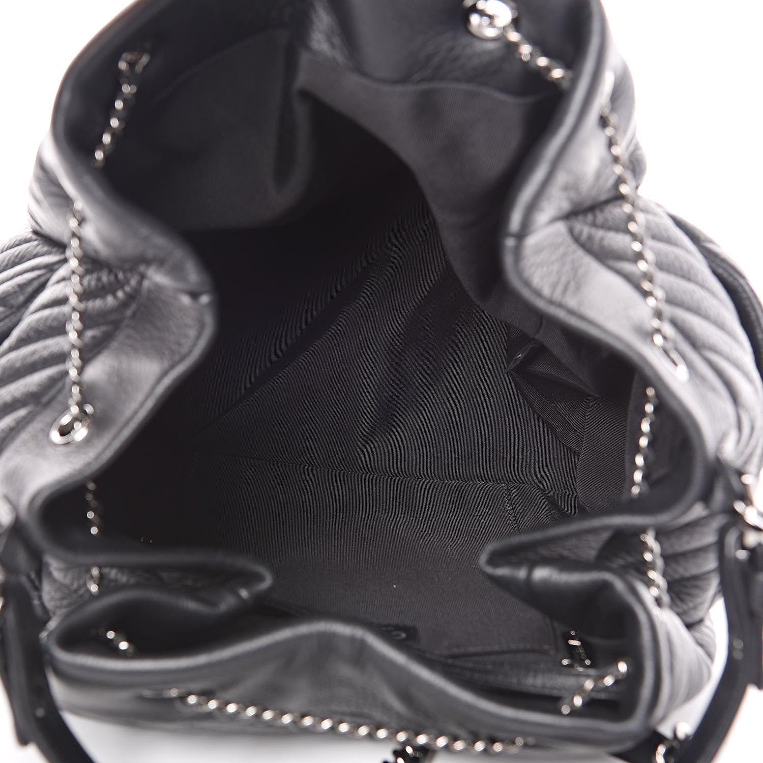 Chanel Deerskin Chevron Large CC Chain Bucket Drawstring Bag Black 5 of 15