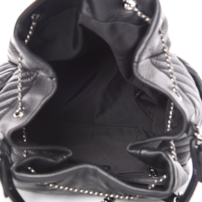Chanel Deerskin Chevron Large CC Chain Bucket Drawstring Bag Black 5 of 15